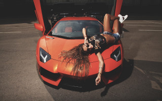 Woman sportscar laying denim jacket - luxury free wallpaper