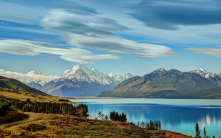 Mountain lake road clouds beautiful - scenic free wallpaper