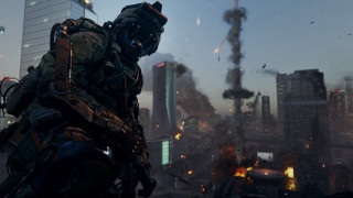 Futuristic city man gun smoke - a futuristic city in the background free wallpaper