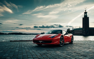 Red sports car brick road 3 - a brick road next free wallpaper