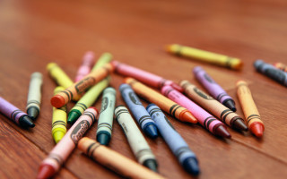 Crayons wooden table childs drawing - a childs free wallpaper