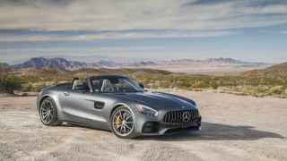Silver mercedes desert mountains clouds - the desert free wallpaper