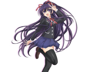 Girl longhair schooluniform purpleeyes smiling - a picture free wallpaper