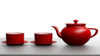 Red tea set cups saucers 2 - an zhengwen free wallpaper
