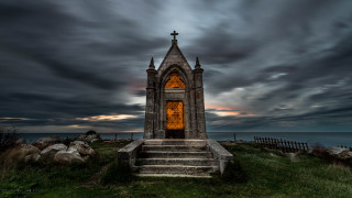 Church steeple cross night cloudy - a church free wallpaper
