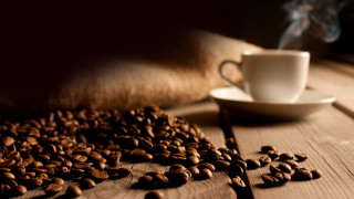 Coffee cup wooden table beans - morning free wallpaper