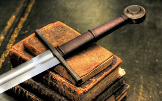Sword books campfire embers fire - book free wallpaper