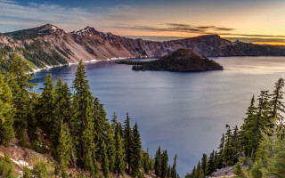 Sunset lake mountains trees nature - tree and mountains free wallpaper