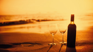 Beach sunset wine glasses bottle - sunset free wallpaper