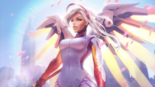 Woman bird wings city sky 2 - art free wallpaper