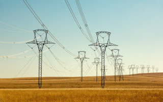 Field power lines sky clouds - beeple free wallpaper