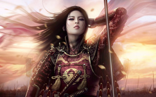 Woman red gold outfit sword - a sword and a sword free wallpaper