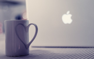 White mug laptop heart video - free technology wallpaper