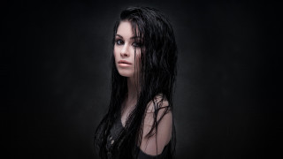 Gothic portrait blackhair blackdress browneyes - long black hair free wallpaper for desktop