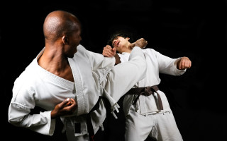 Karate fight two men white - action scene free wallpaper