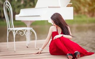 Woman red dress dock piano - a dock next free wallpaper