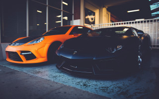 Sports cars garage fence building - two sports car free wallpaper