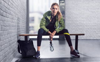 Woman sitting bench water bag - athletic free wallpaper