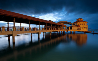 Pier building water night cloudy - a pier free wallpaper