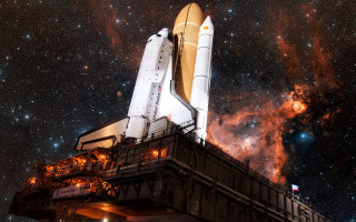 Space shuttle platform stars orange - orange glow free wallpaper