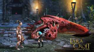 Couple people red dragon cave - fantasy art free wallpaper