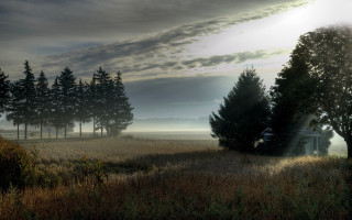 Field trees house cloud sunbeam - a sunbeam free wallpaper