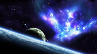 Space planet star cluster matte 3 - a planet and a star cluster in the background free wallpaper