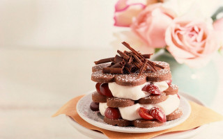 Desserts plate flowers vase rococo - a pastel free wallpaper