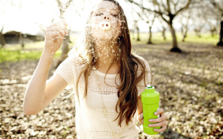 Woman white shirt green bottle - florianne becker free wallpaper