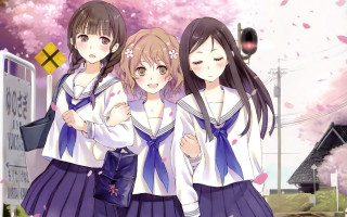 Three girls school uniforms pink - three girl free wallpaper