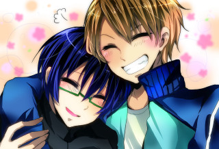Anime characters hugging eyes closed 2 - two anime character free wallpaper