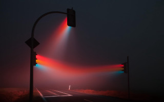 Traffic light road cyberpunk fog - a traffic light free wallpaper