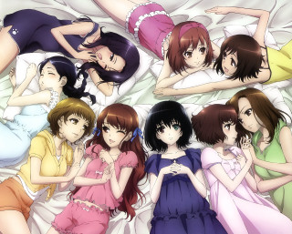 Girls bed arms together backs - their back free wallpaper
