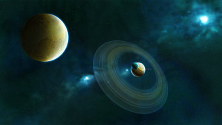 Planets stars sky blue ring - planet free wallpaper