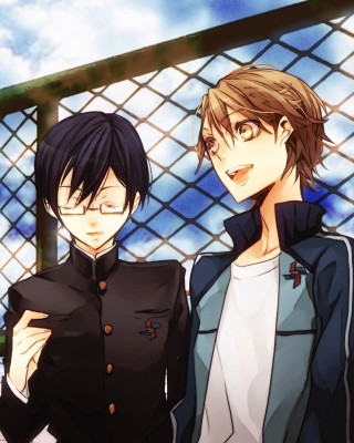 Anime characters fence sky background - a sky background behind them free wallpaper