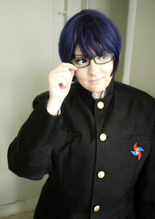 Man blue hair glasses hand - his face free wallpaper