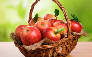 Basket apples green background neoplasticism - a basket of apples free wallpaper