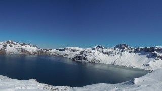 Large lake snowy mountains blue - under free wallpaper