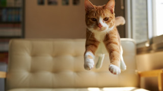 Cat jumping couch livingroom action - action pose free wallpaper