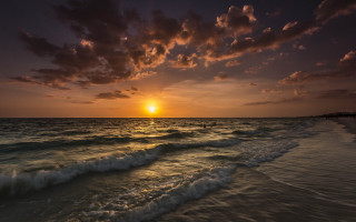 Sunset ocean waves surfboard dusk 2 - a surfboard free wallpaper