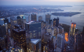 City skyline river dusk lights - a river in the background free wallpaper