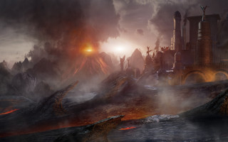 Fantasy castle fire lava rocks - lava free wallpaper