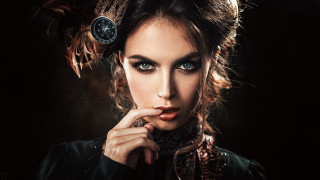 Woman feather clock gothic steampunk - steampunk free wallpaper