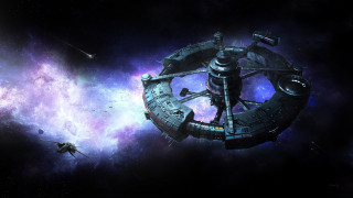 Space station galaxy shuttle aurora - a space station in the middle of a galaxy free wallpaper