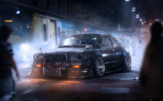 Rainy night car street train - a street in the rain free wallpaper