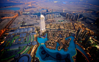 City tower river night lights 2 - aerial free wallpaper