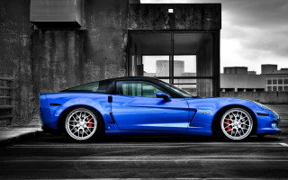 Blue sports car parking lot 11 - cloudy free wallpaper
