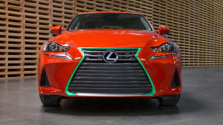 Red car green stripe hood - a garage free wallpaper