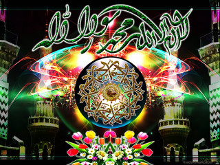 Colorful clock lights flowers dark - art noveau free wallpaper
