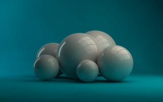 Balls blue floor green background - a group of balls free wallpaper
